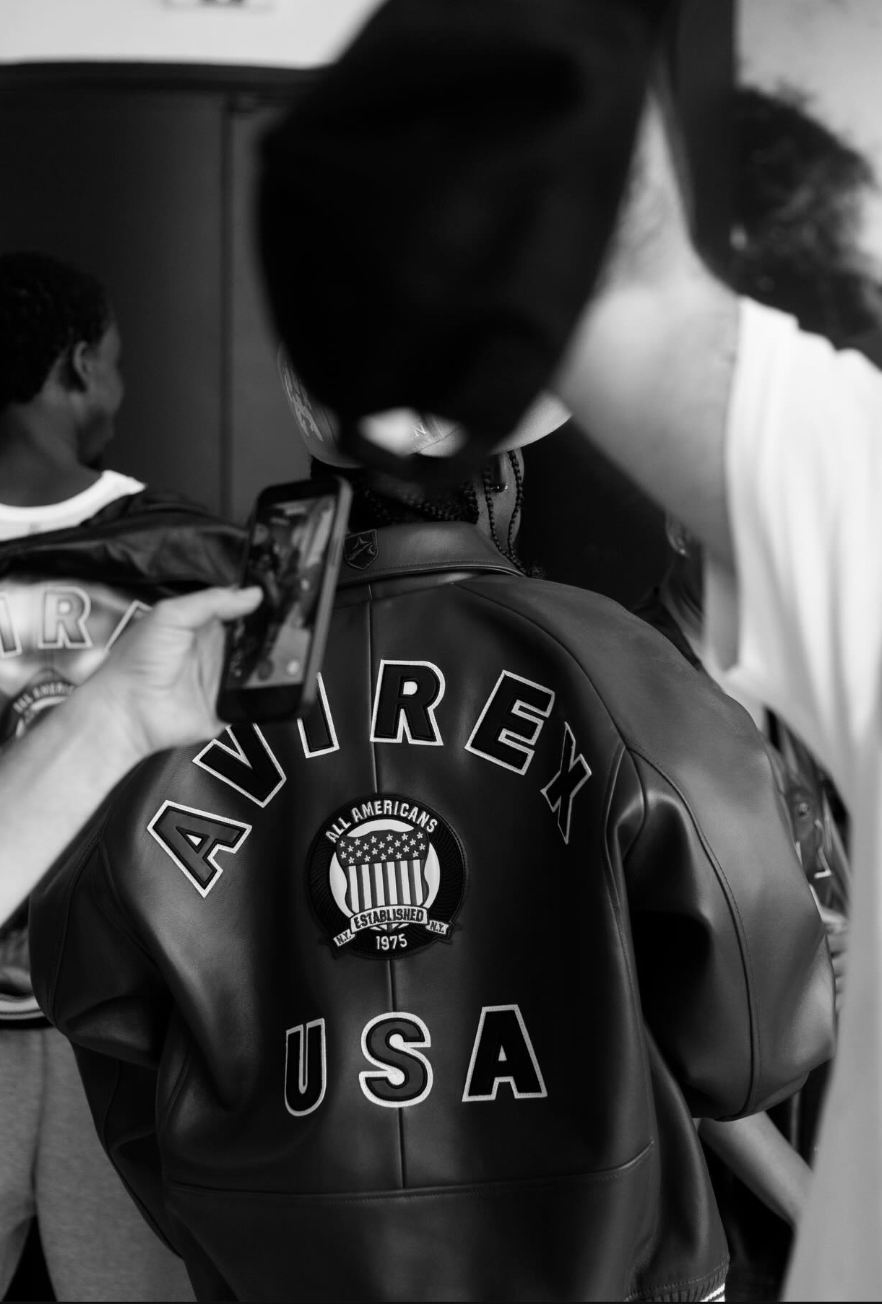 Blue Avirex USA leather bomber jacket